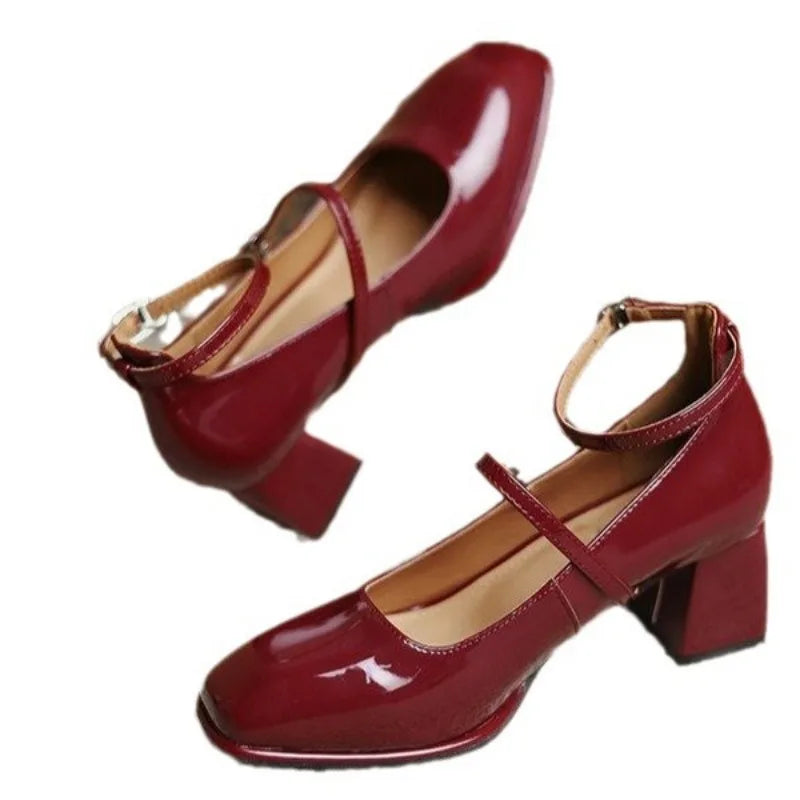 Margot | Patent Mary Jane Flats with Sculptural Block Heel