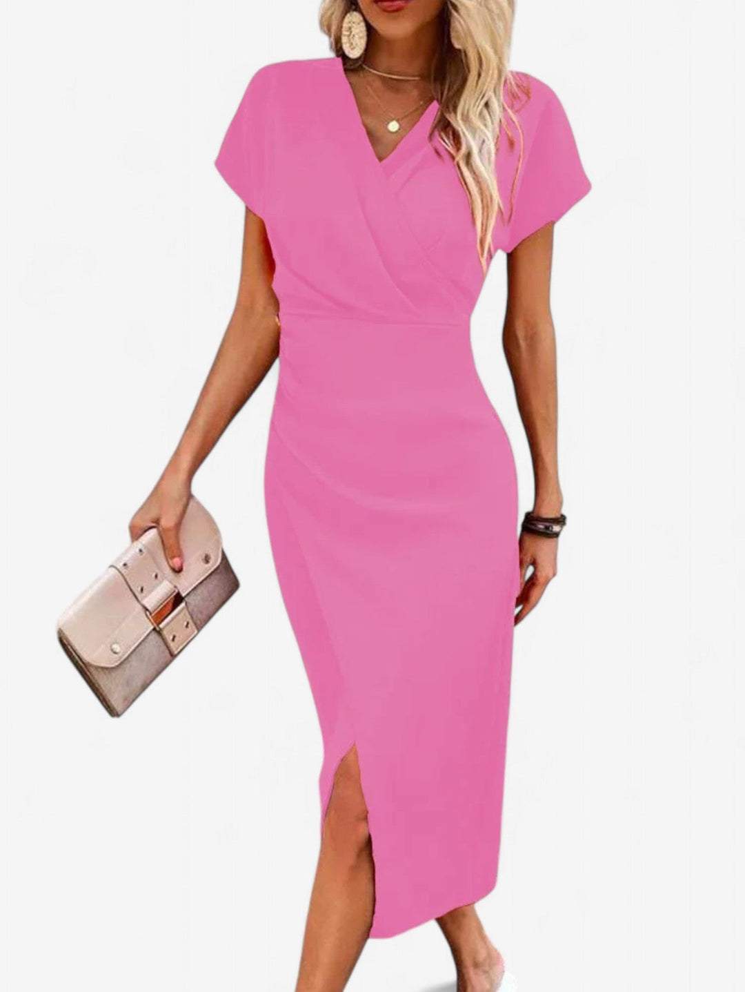 Celeste | Wrap V-Neck Cap Sleeve Formal Dress with Split