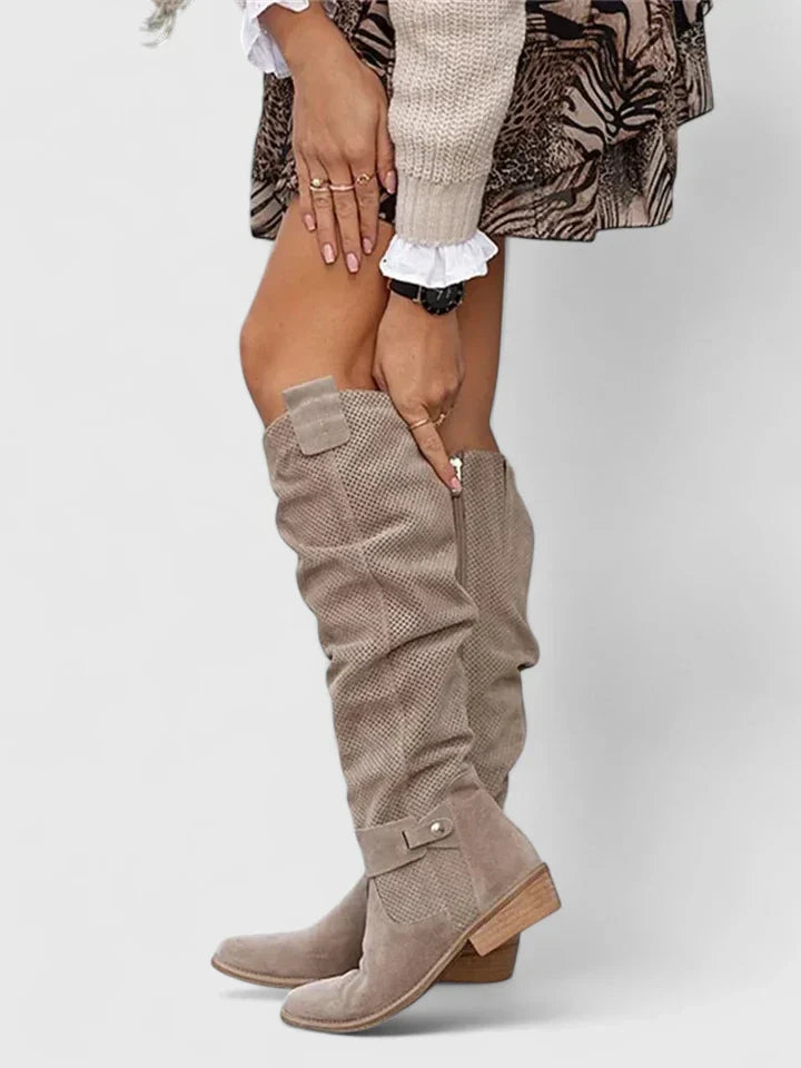 Darcy | Women's Knee High Boots Perforated Suede