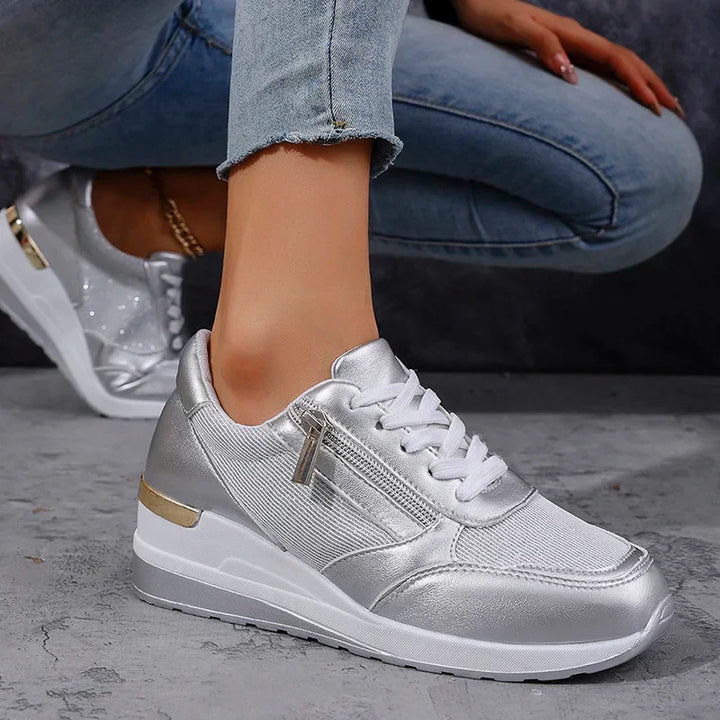 Stellar | Metallic Side Zip Wedge Women's Sneakers