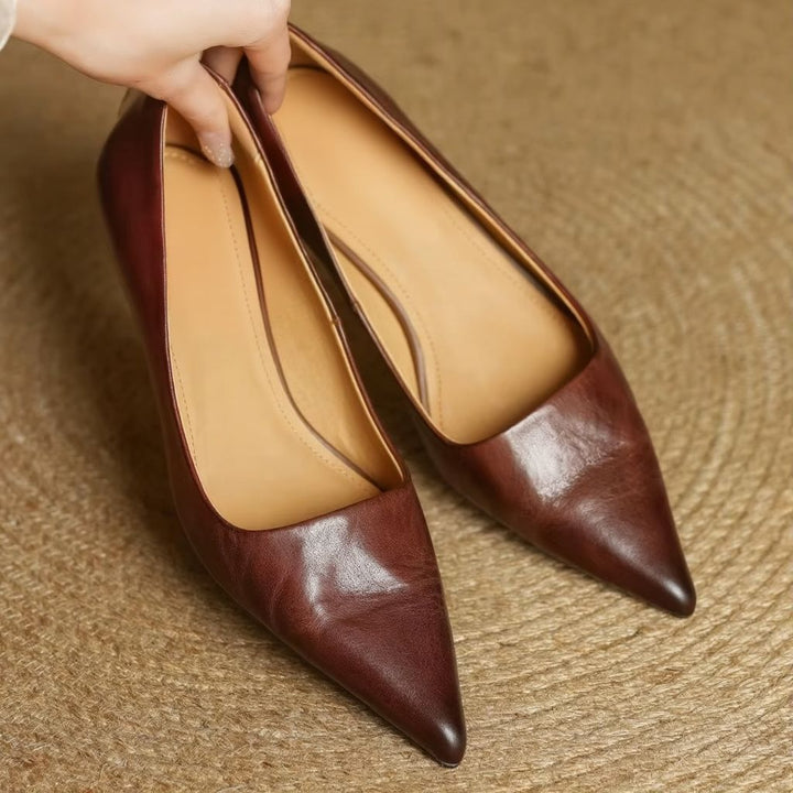 Cavendish | Pointed Toe Leather Pump Block Heels