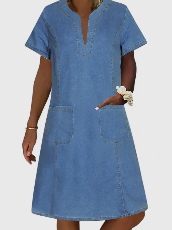 Frankie | Denim Notch Neck Summer Dress with Pockets