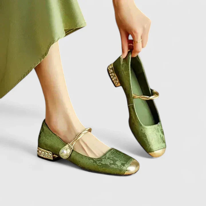 Celeste | Mary Jane Flats with Twisted Pearl Strap Detail