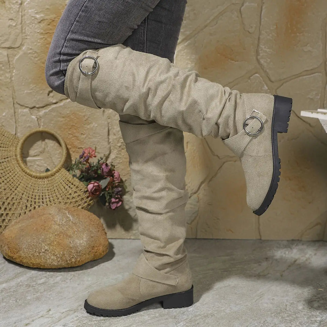 Indie | Women's Knee High Boots Ruched Suede