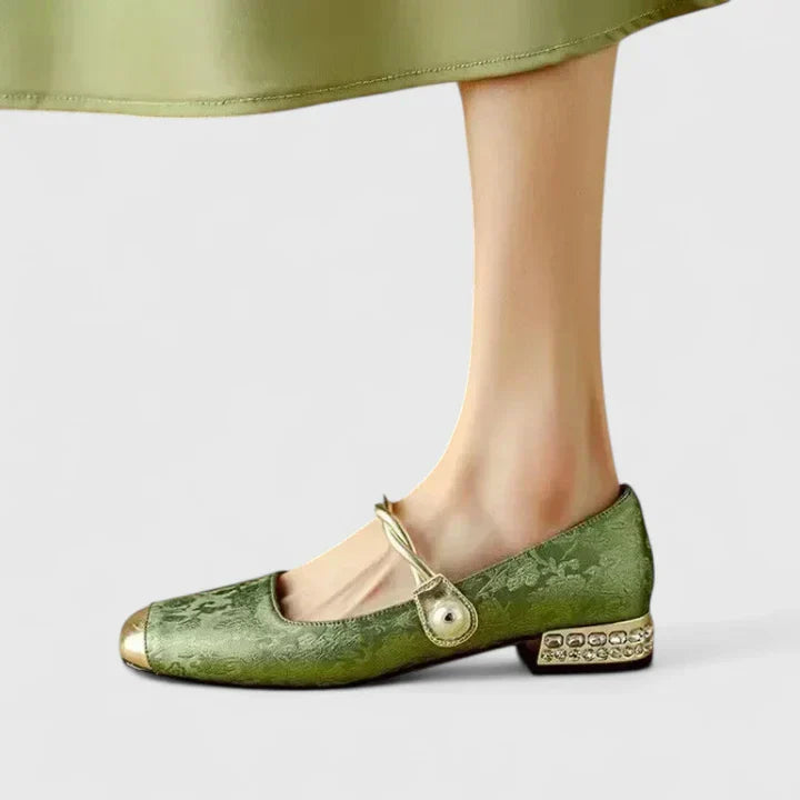 Celeste | Mary Jane Flats with Twisted Pearl Strap Detail