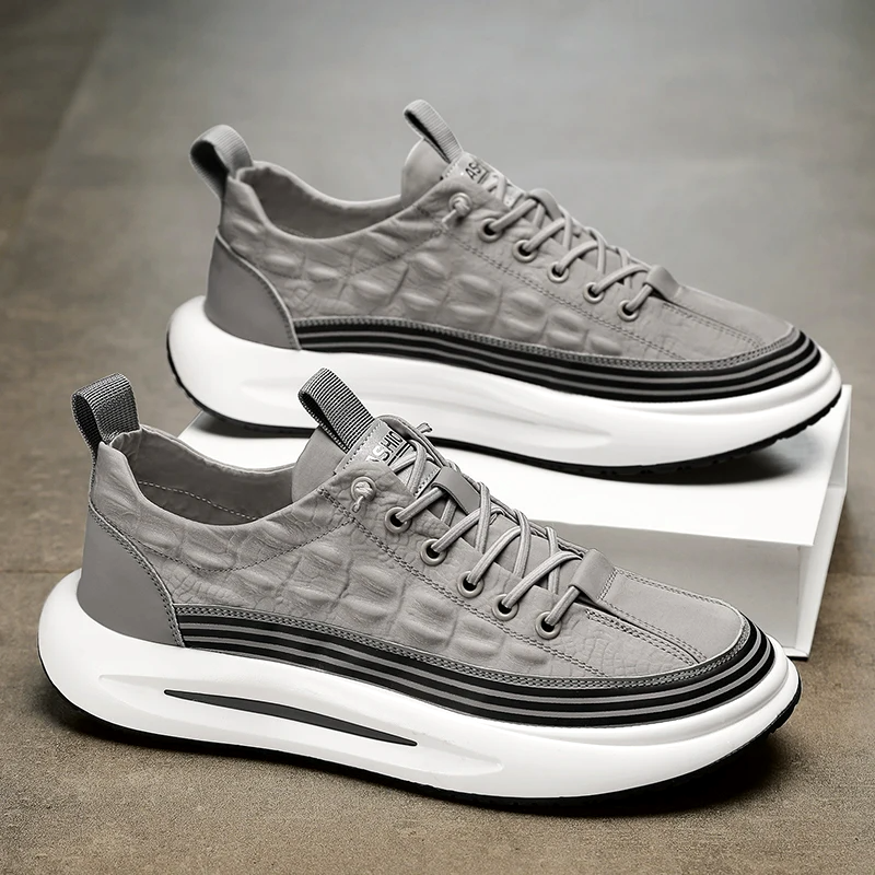 Adrian | Quilted Leather Men's Sneakers with Striped Platform Sole