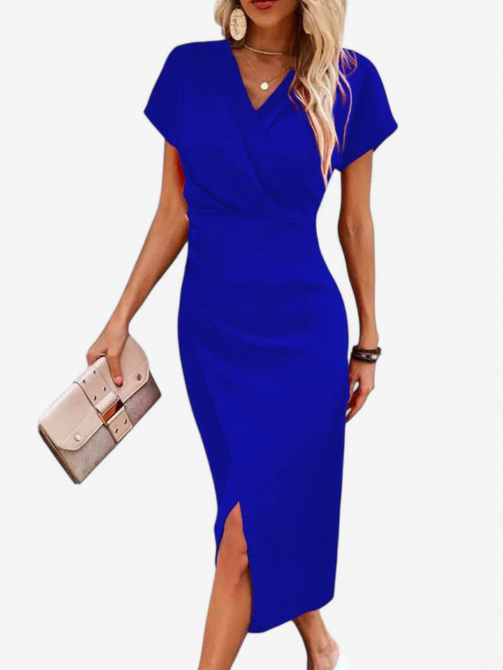 Celeste | Wrap V-Neck Cap Sleeve Formal Dress with Split