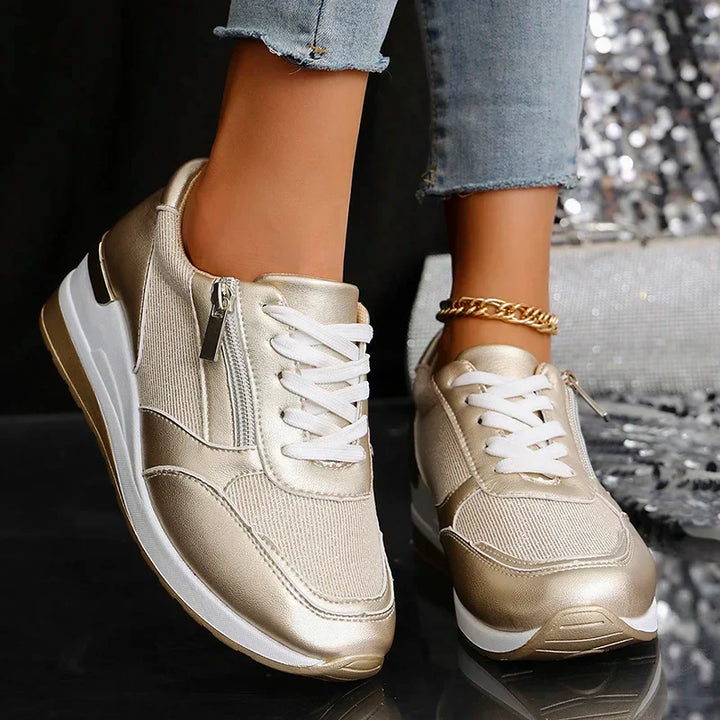 Stellar | Metallic Side Zip Wedge Women's Sneakers