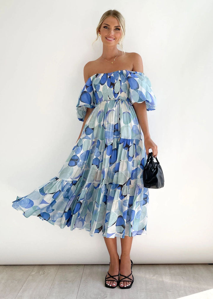 Primrose | One Shoulder Dress with Tiered Floral Midi Skirt