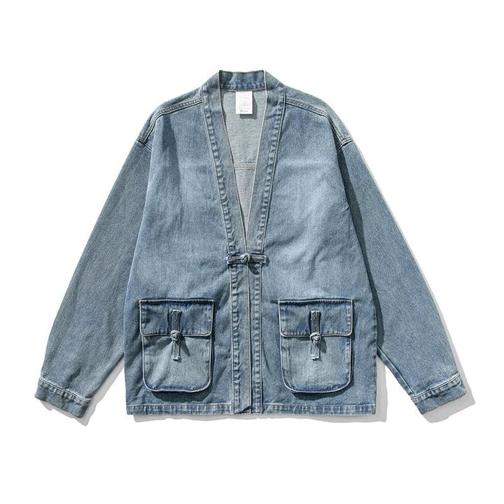 Kaito | Men's Washed Denim Jacket with Kimono Collar