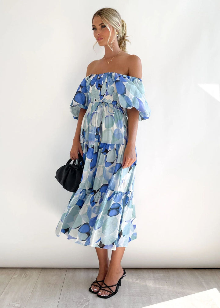 Primrose | One Shoulder Dress with Tiered Floral Midi Skirt