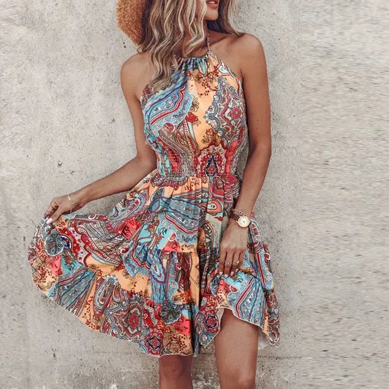 Zephyra | Printed Halter Dress Wedding Guest Mini