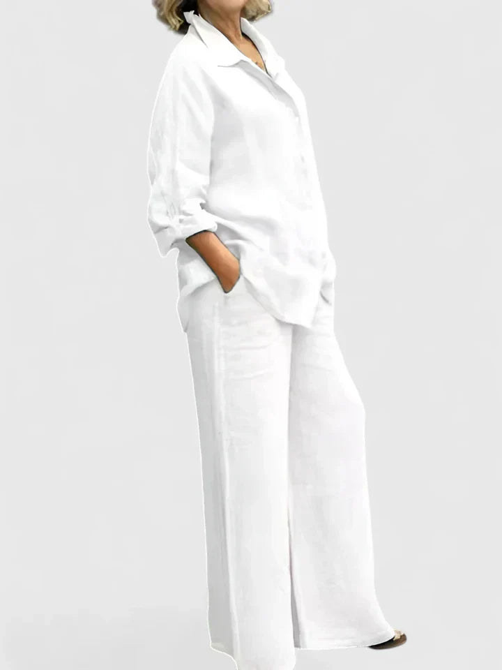 Lunara | Linen Button-Down Shirt & Wide-Leg Trouser Sets