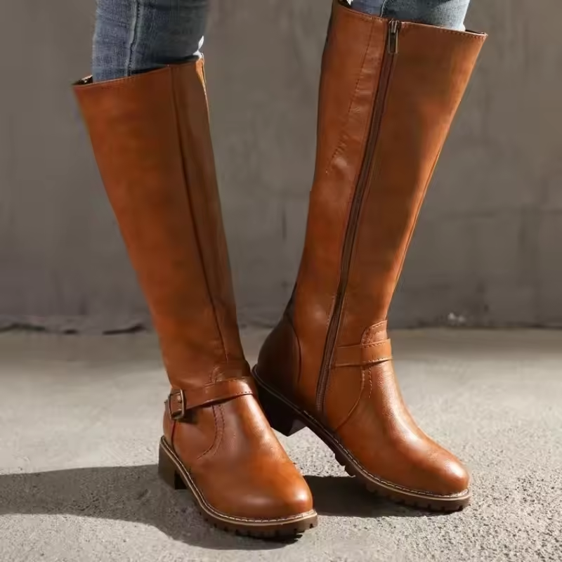 Sloane | Women's Knee High Boots Leather Buckle