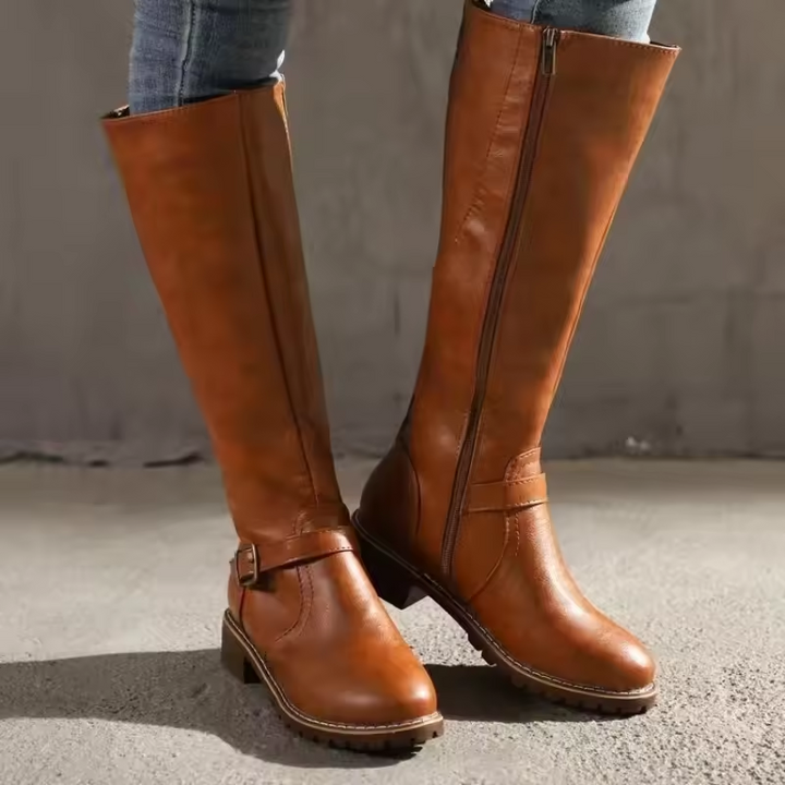 Sloane | Women's Knee High Boots Leather Buckle