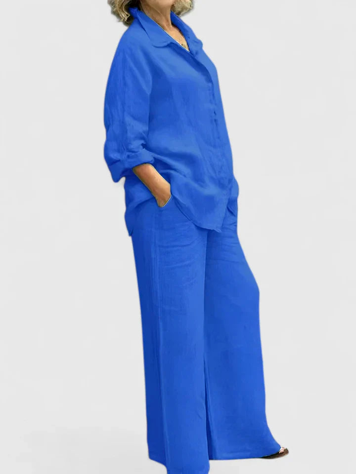 Lunara | Linen Button-Down Shirt & Wide-Leg Trouser Sets