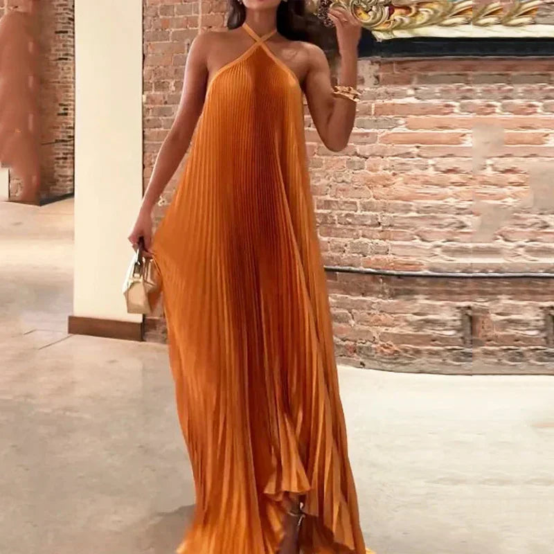 Solenne | Pleated Halter Dress Wedding Guest Maxi