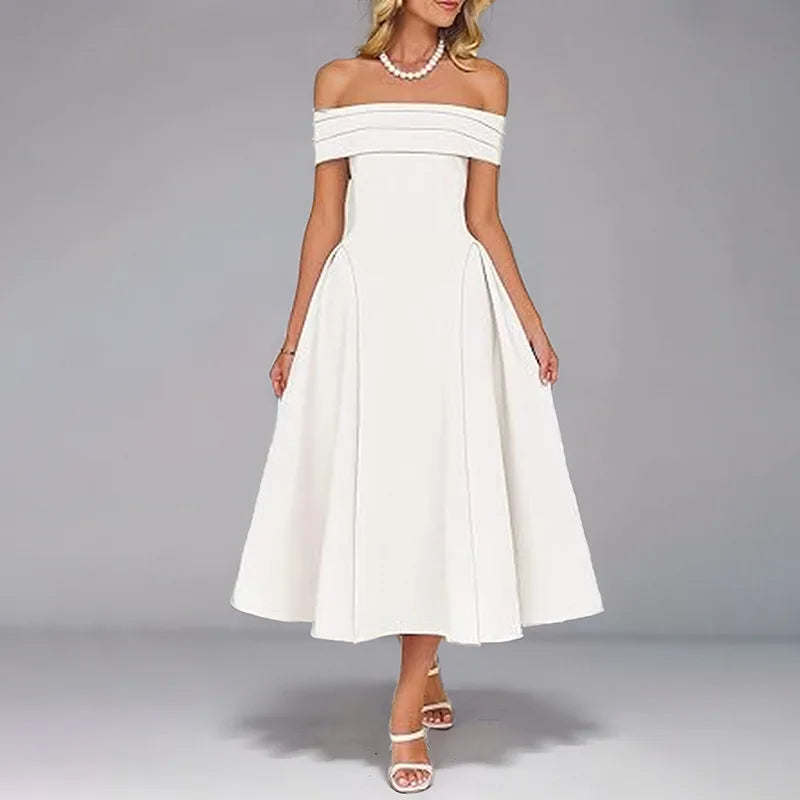 Rosalind | One Shoulder A-Line Dress with Pleated Midi Skirt