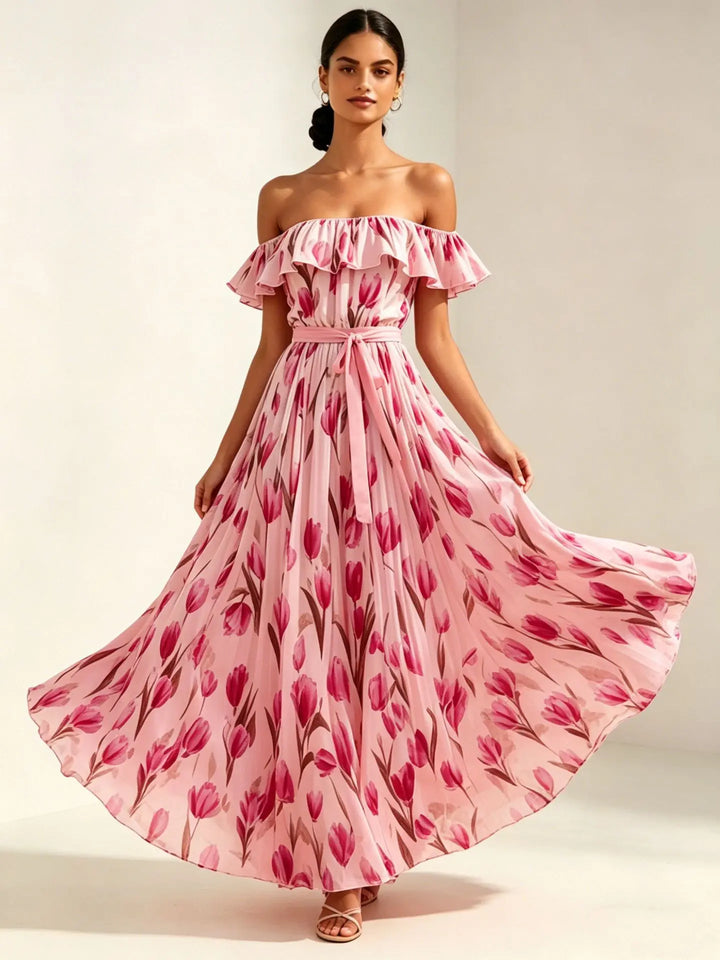 Isolde | One Shoulder Dress with Floral Chiffon Maxi Skirt