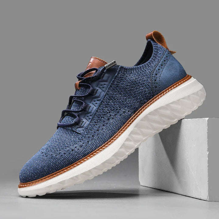 Halton | Knit Mesh Low-Top Men's Sneakers with Leather Trim Detail