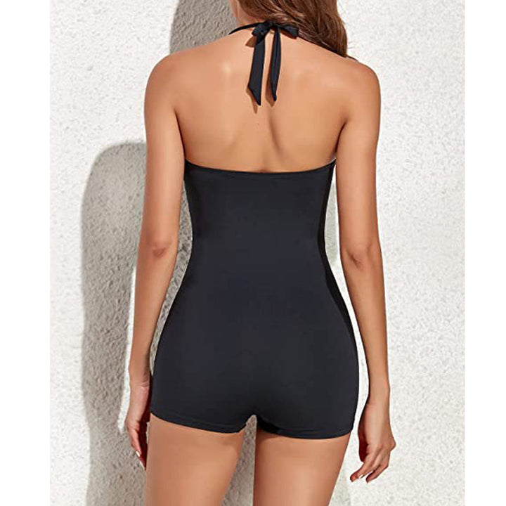 Retro Riviera | Ruched Halter Boyleg One-Piece Swimsuit