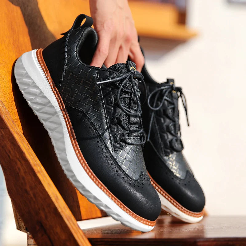 Quillen | Woven Texture Brogue-Detail Men Sneakers