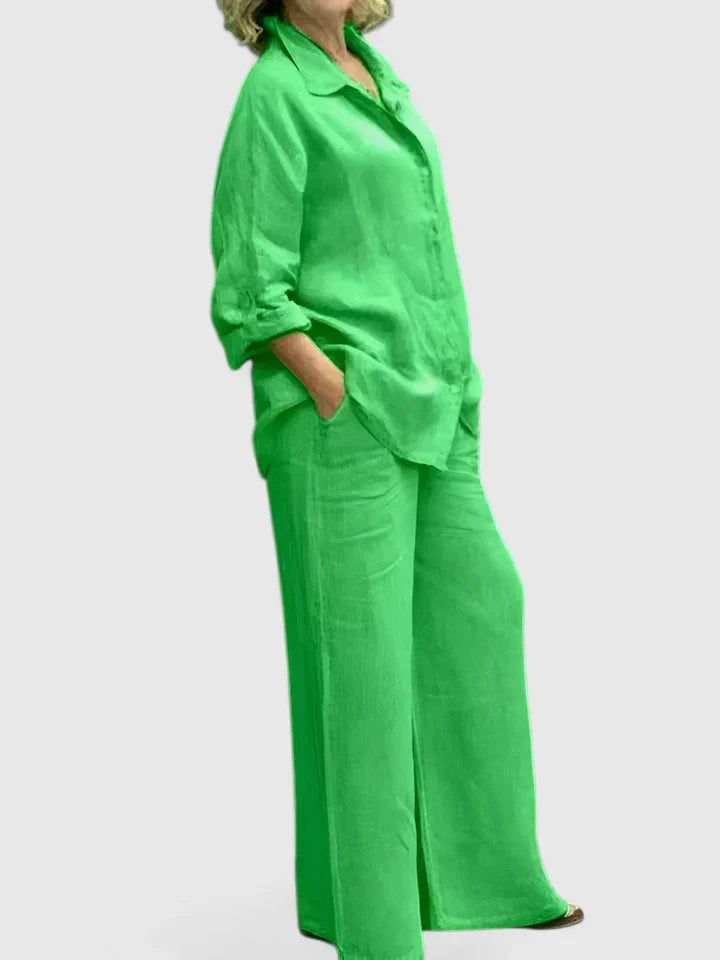 Lunara | Linen Button-Down Shirt & Wide-Leg Trouser Sets