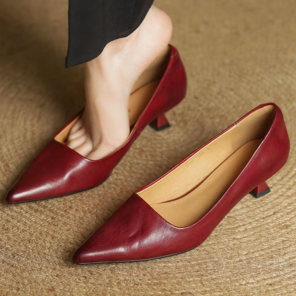 Cavendish | Pointed Toe Leather Pump Block Heels