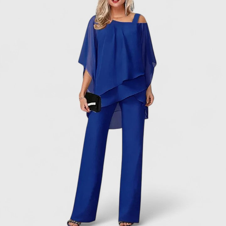 Veloria | Asymmetric Chiffon Cape & Wide-Leg Trouser Sets