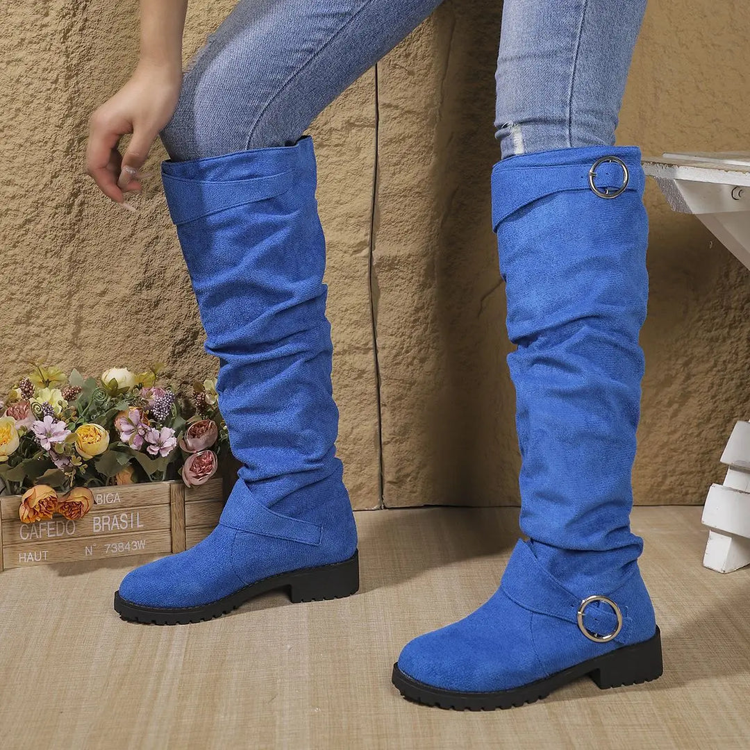 Indie | Women's Knee High Boots Ruched Suede