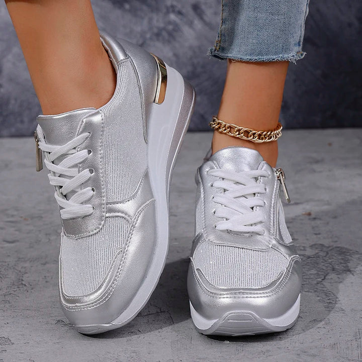 Stellar | Metallic Side Zip Wedge Women's Sneakers