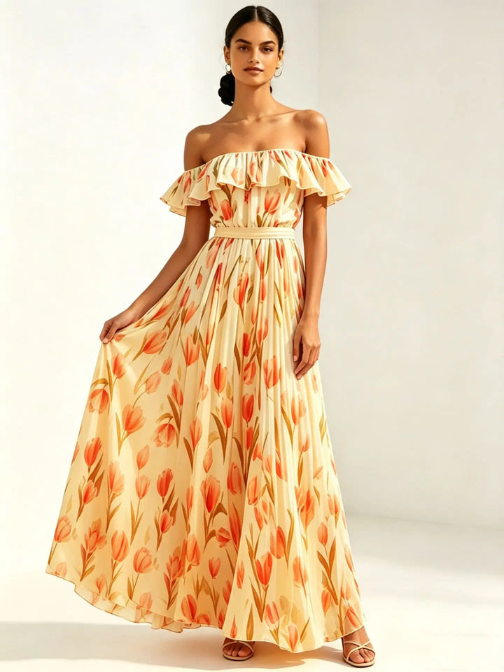 Isolde | One Shoulder Dress with Floral Chiffon Maxi Skirt