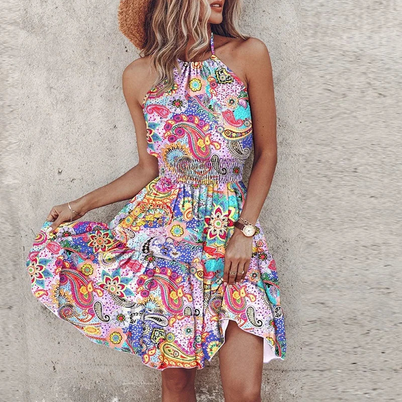Zephyra | Printed Halter Dress Wedding Guest Mini