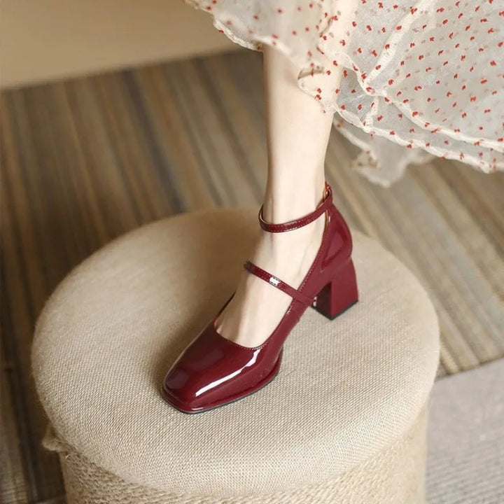 Margot | Patent Mary Jane Flats with Sculptural Block Heel