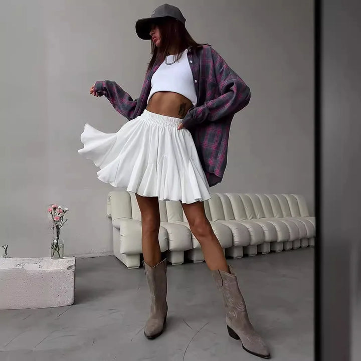 Twirl | Elastic Waist Flared Ruffle Hem Mini Skirt