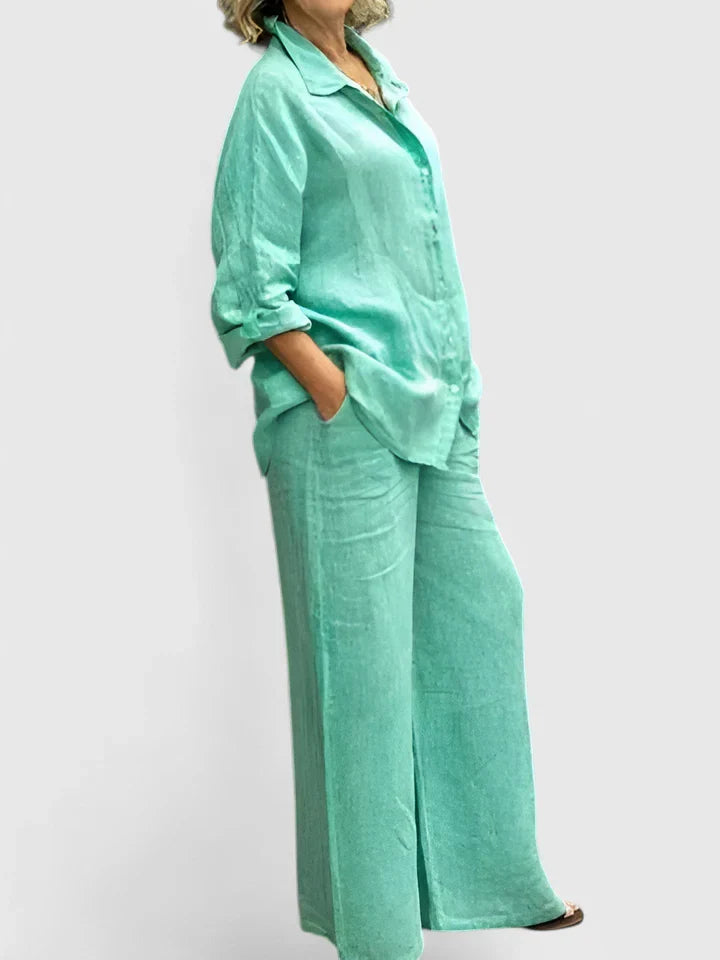 Lunara | Linen Button-Down Shirt & Wide-Leg Trouser Sets
