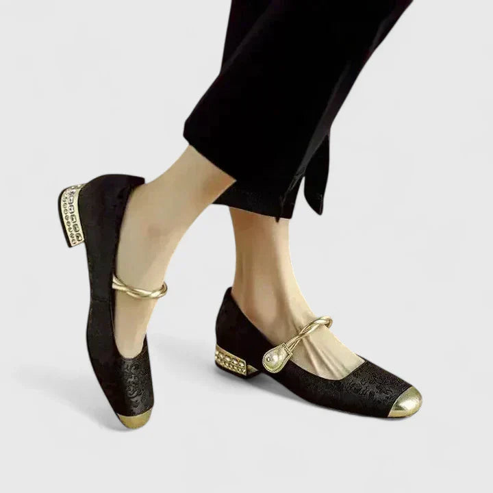 Celeste | Mary Jane Flats with Twisted Pearl Strap Detail