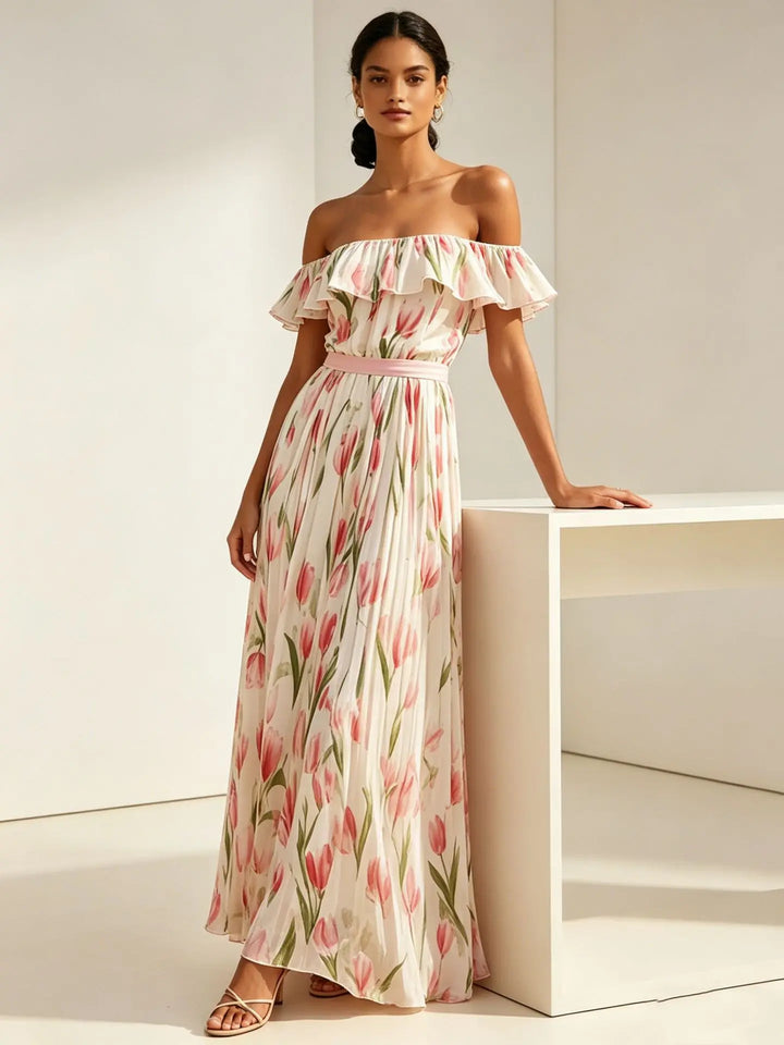 Isolde | One Shoulder Dress with Floral Chiffon Maxi Skirt