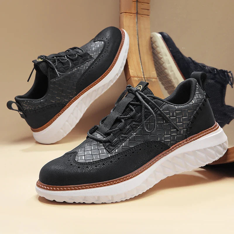 Quillen | Woven Texture Brogue-Detail Men Sneakers