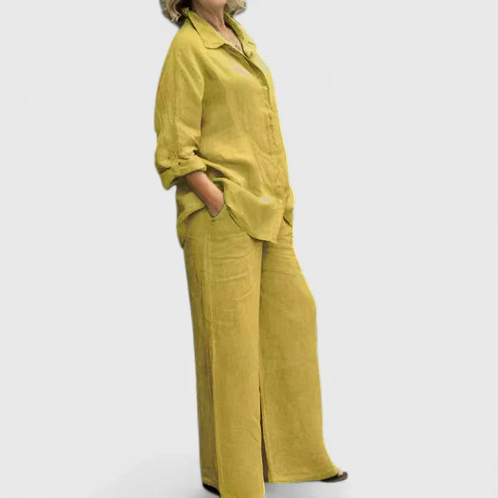 Lunara | Linen Button-Down Shirt & Wide-Leg Trouser Sets