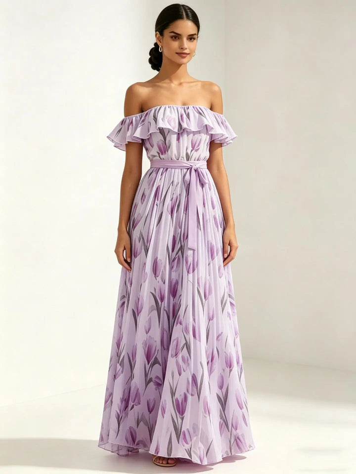 Isolde | One Shoulder Dress with Floral Chiffon Maxi Skirt