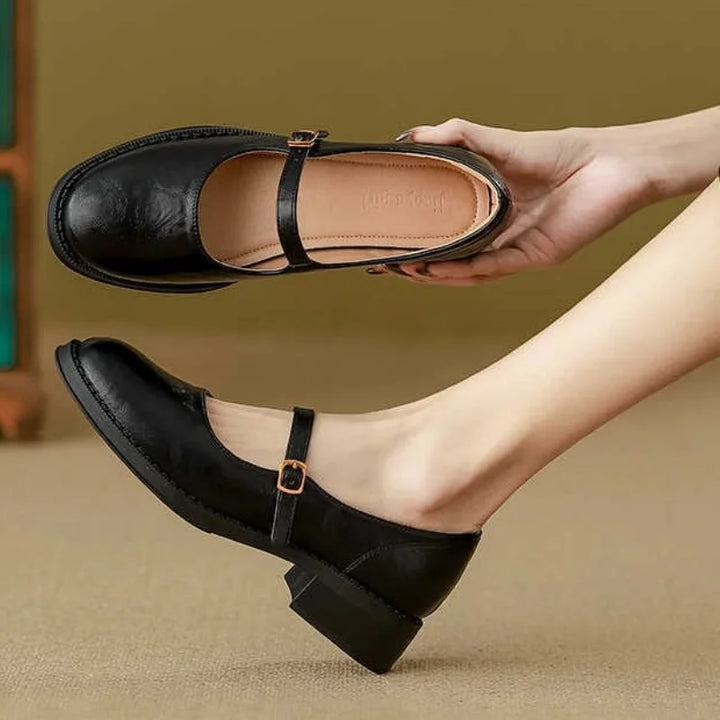 Audrey | Soft Leather Mary Jane Flats with Ankle Strap