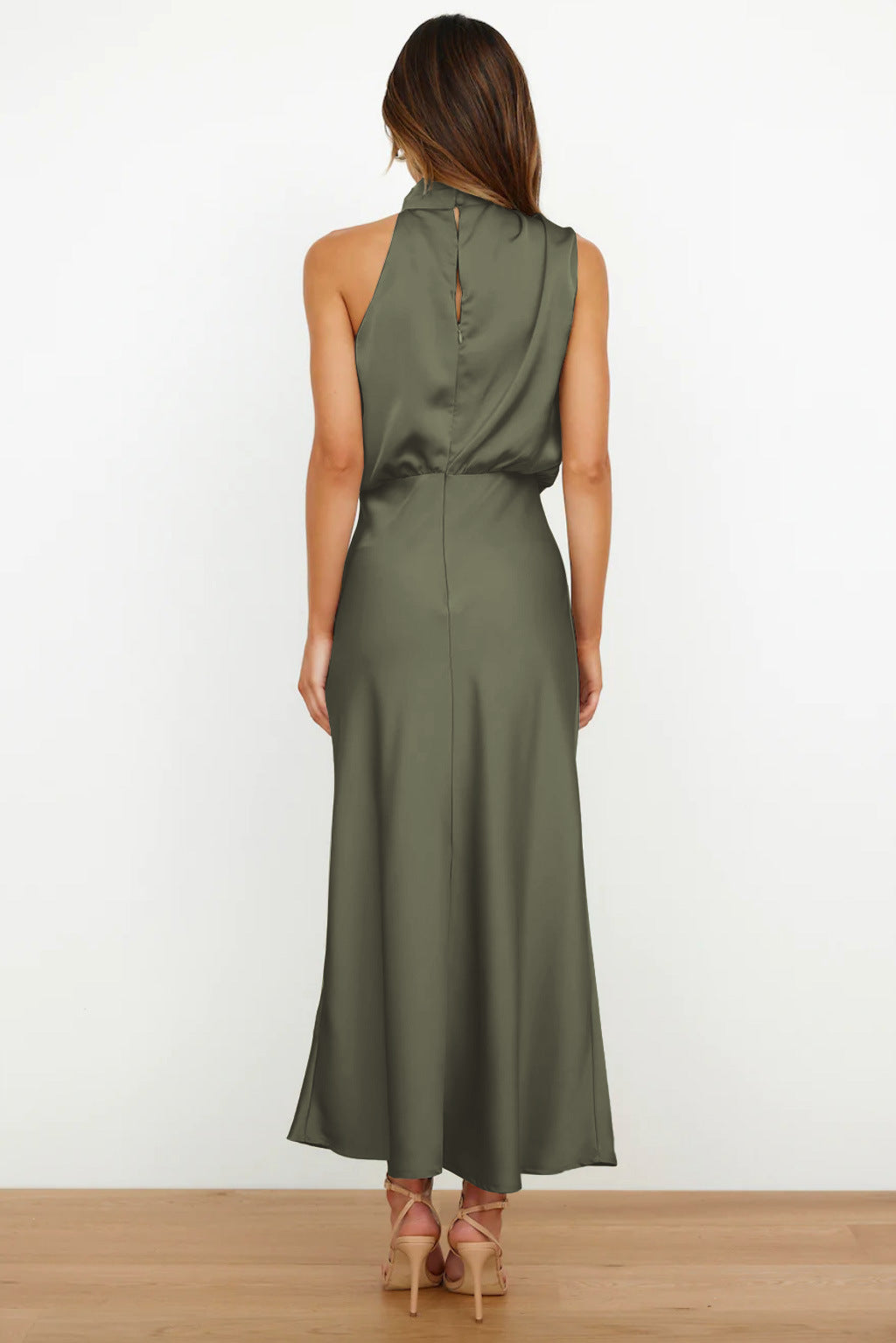 Calliope | Draped Twist Satin Halter Neck Maxi Dress