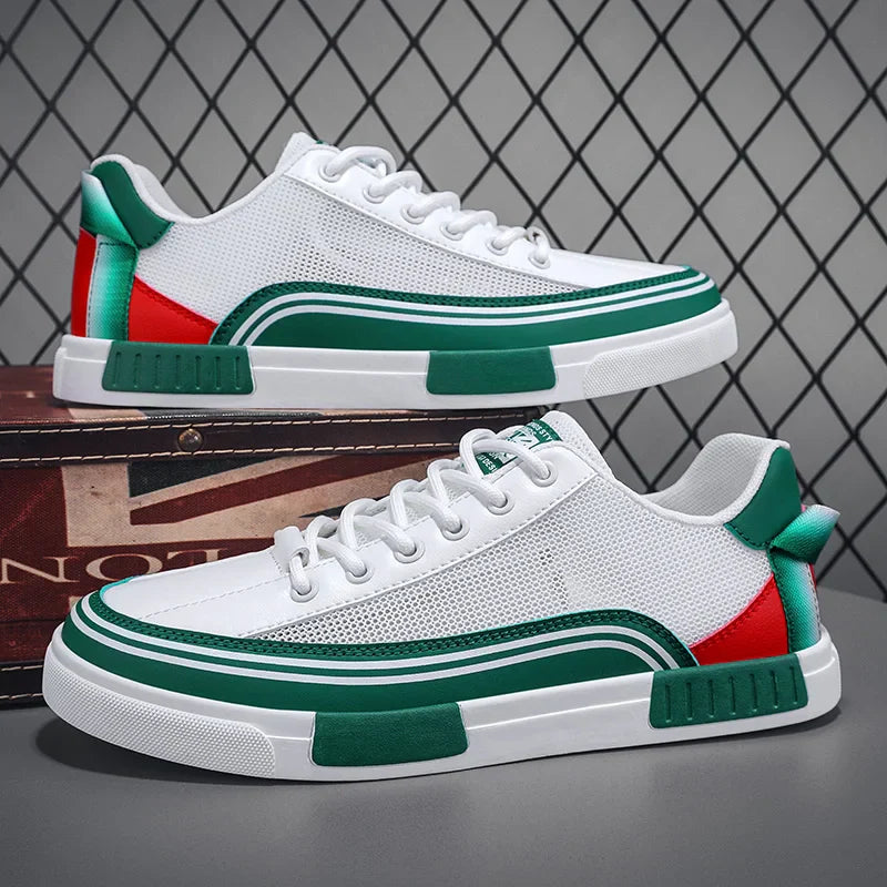 Volley | Stripe-Trim Mesh Men's Sneakers with Contrast Heel Panel