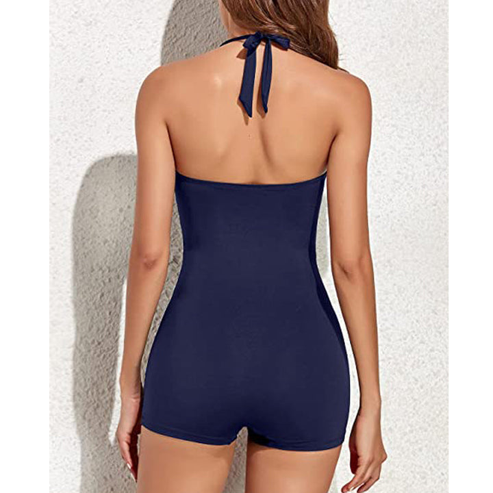 Retro Riviera | Ruched Halter Boyleg One-Piece Swimsuit