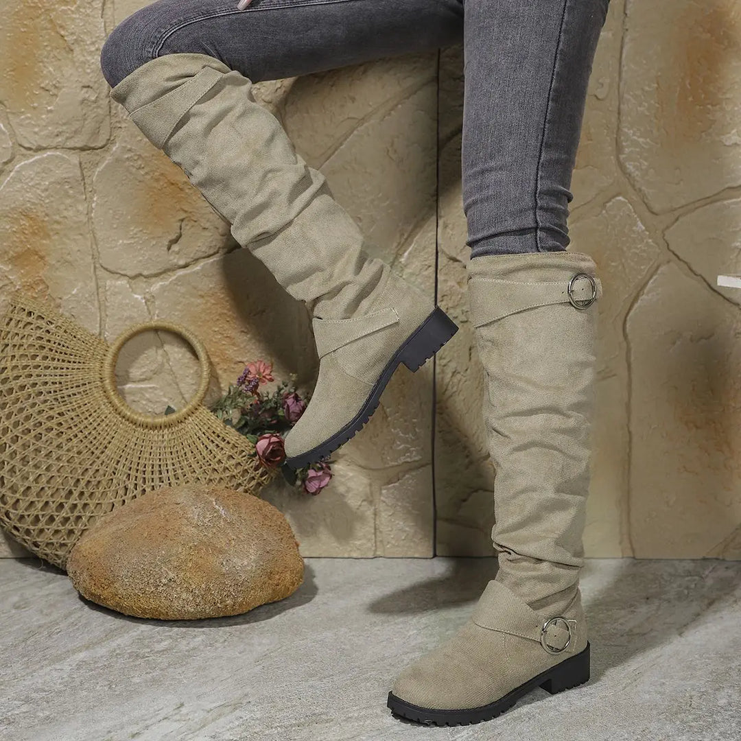 Indie | Women's Knee High Boots Ruched Suede