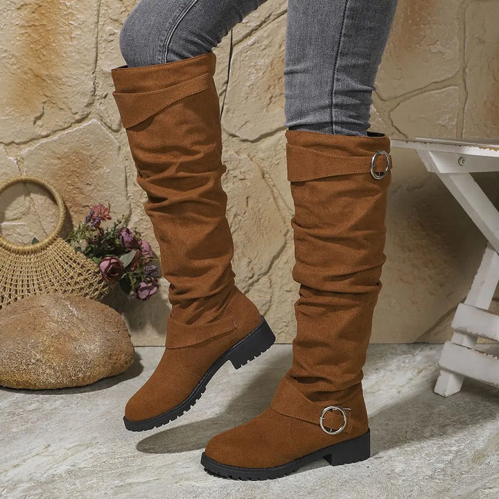 Indie | Women's Knee High Boots Ruched Suede