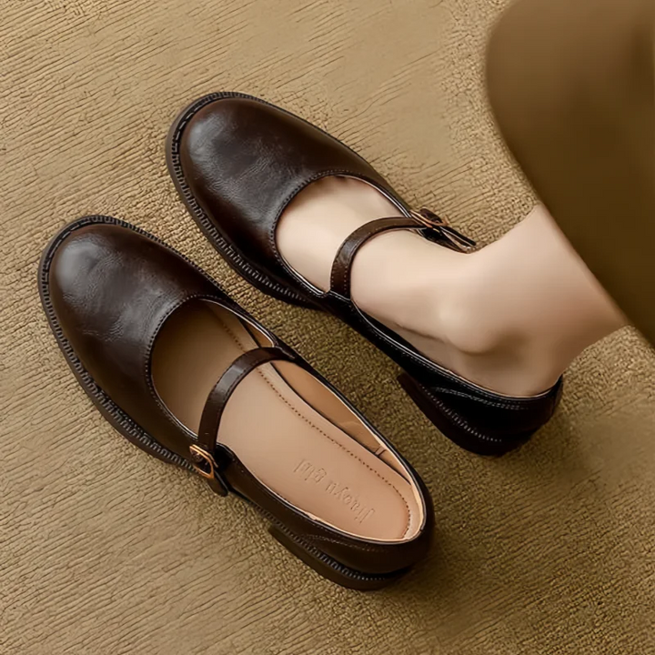 Audrey | Soft Leather Mary Jane Flats with Ankle Strap