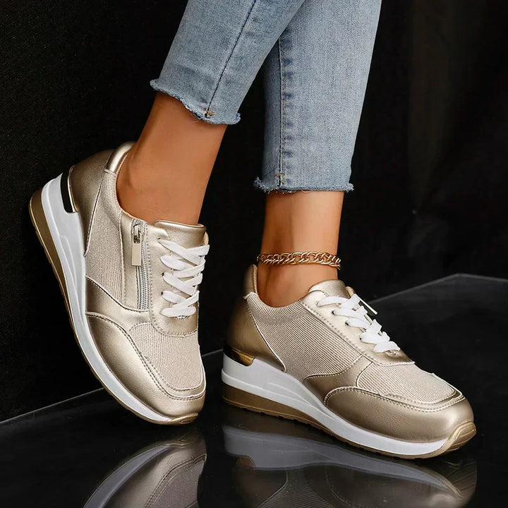 Stellar | Metallic Side Zip Wedge Women's Sneakers