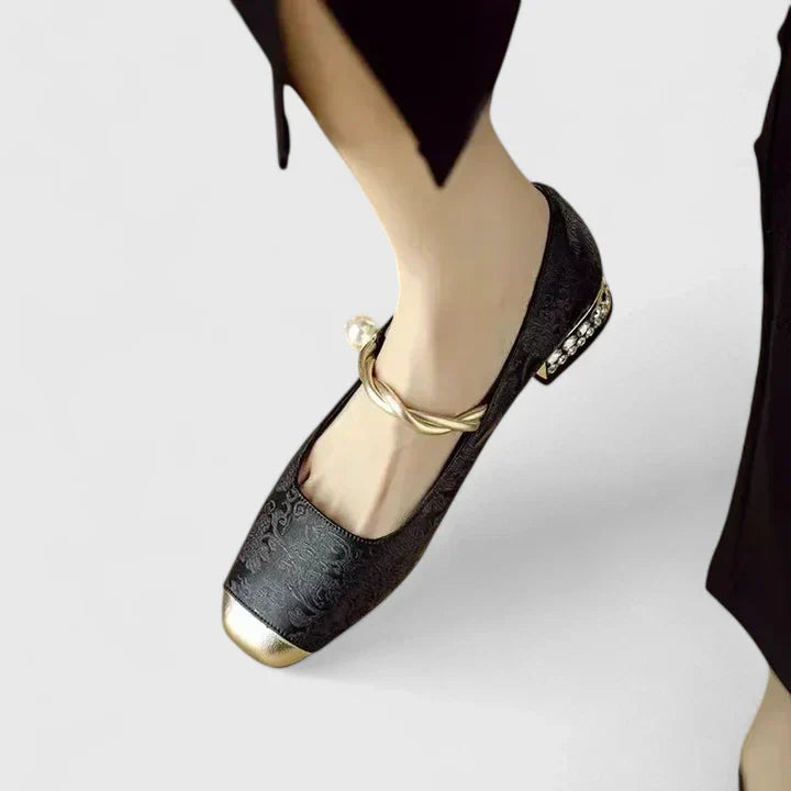 Celeste | Mary Jane Flats with Twisted Pearl Strap Detail